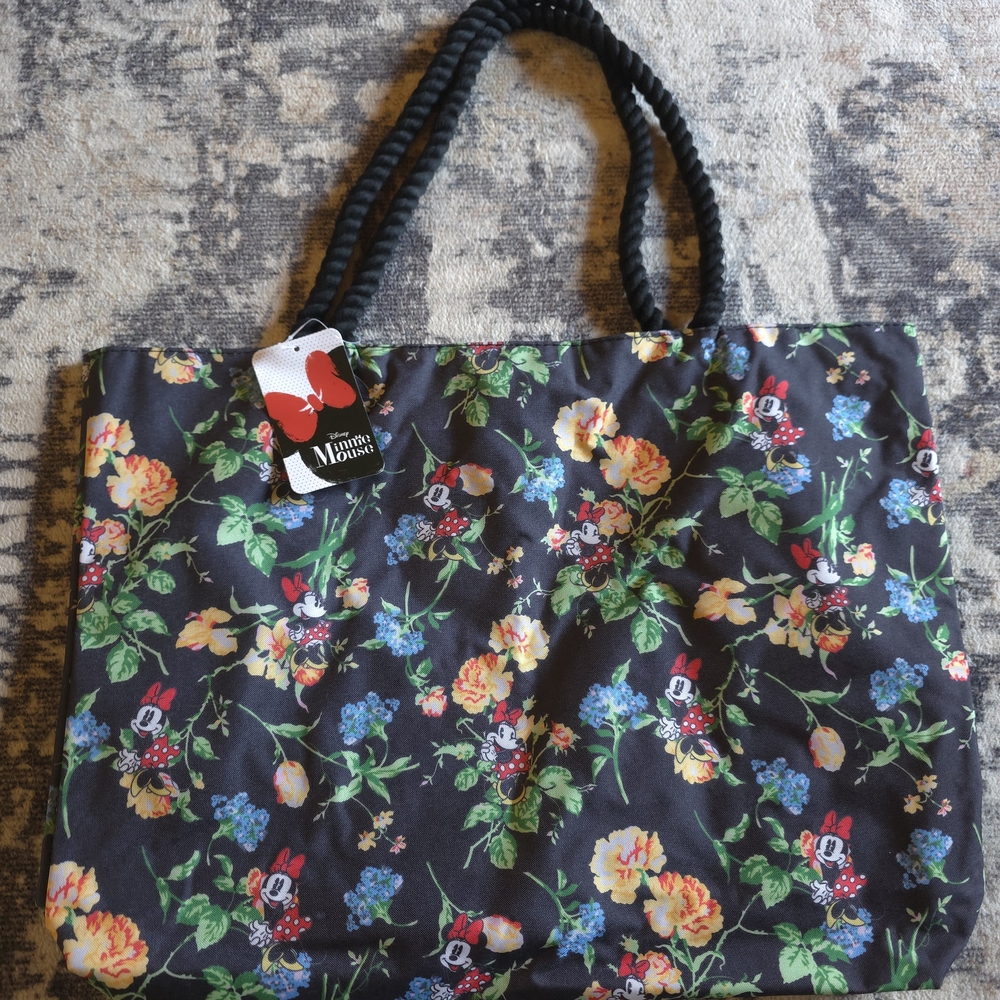 MINNIE MOUSE Floral Black Tote Bag